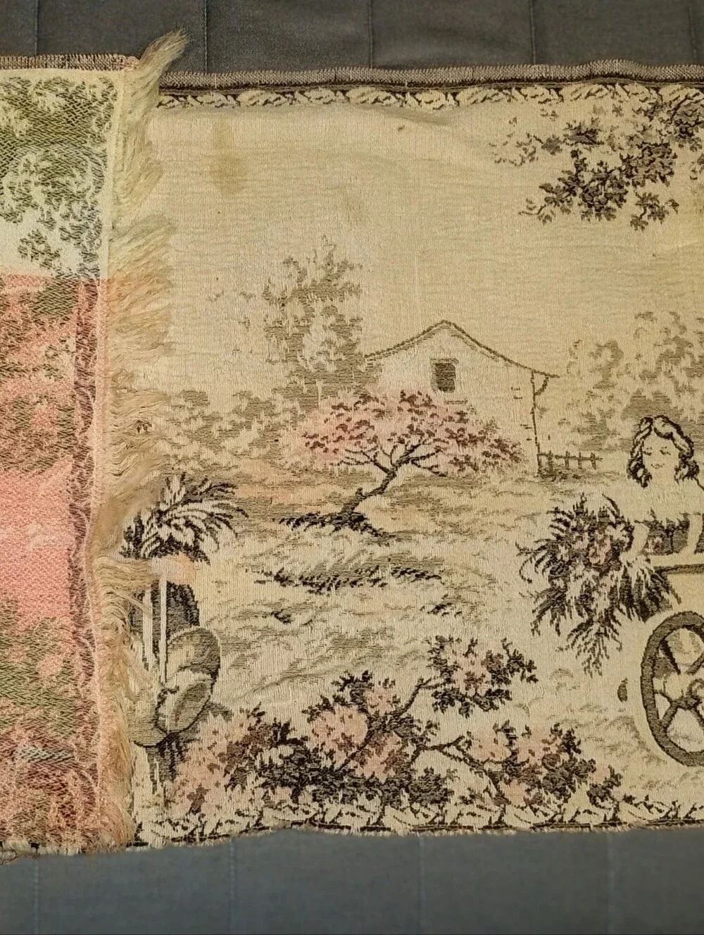 Vintage Jacquard Woven Tapestry French Country Pastoral Scene 56 x17